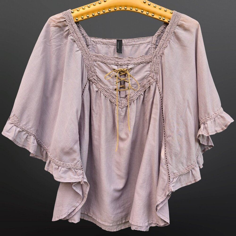 Vero Moda Lavender Lace-Up Ruffled Blouse